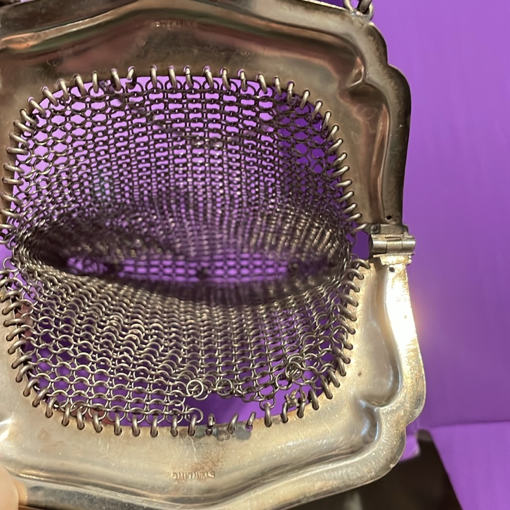 Vintage Antique Sterling Silver Chainmail mini bag - Picture 3 of 4